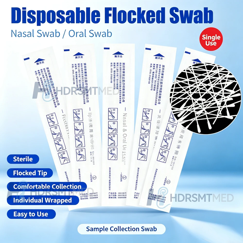 100-1000PC Disposable Flocked Cotton Nasal Swab Specimen Collection Swab Nasopharyngeal Oral Swab Test Laboratory Detection 15cm