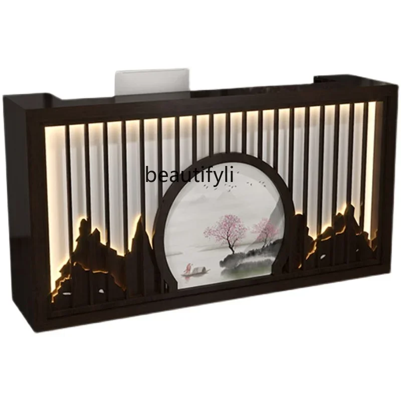 

02Chinese Retro Cashier Small Shop Pavilion of Regimen Reception Desk Foot Massage Store Beauty Salon Bar Counter