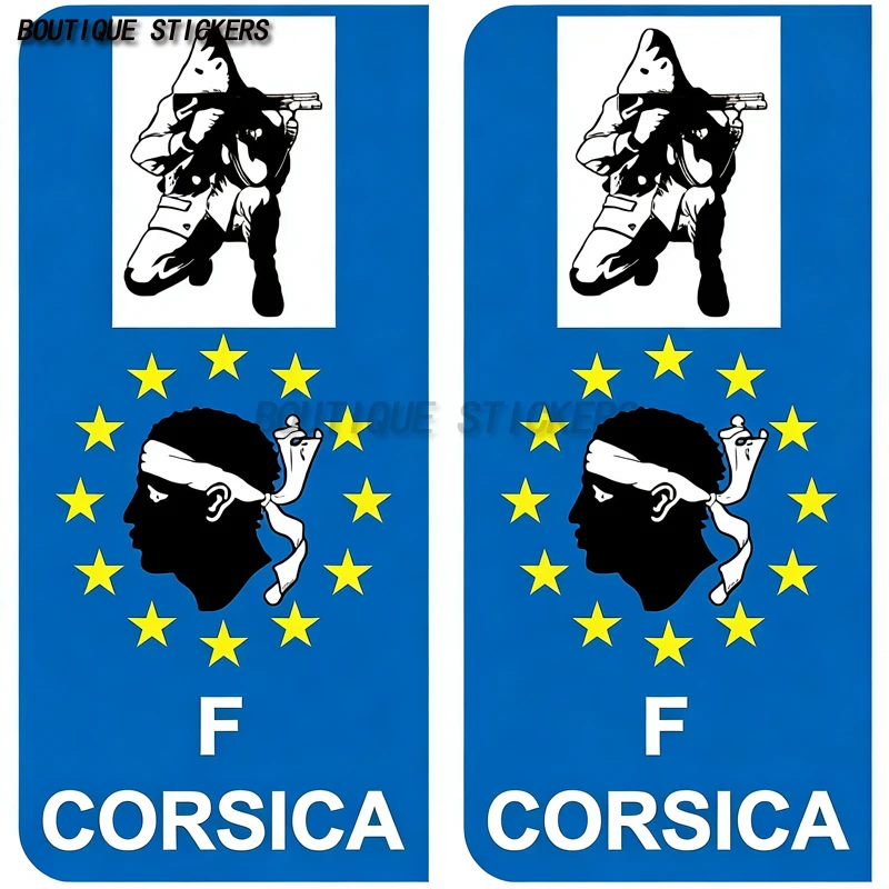 2Pcs Exquisite Corsica Fighter F Europe Ville License Plate Stickers, Waterproof PVC Stickers for Cars and Motorcycles