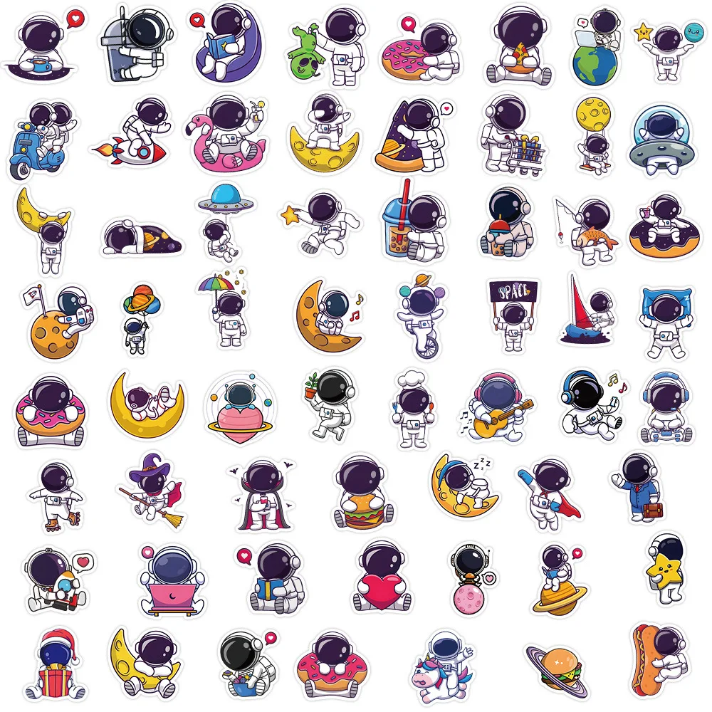 50PCS Cartoon Astronaut Sticker Graffiti iPad Luggage HelmetCar Water Cup Guitar DIY Wall Sticker Toy Decoration