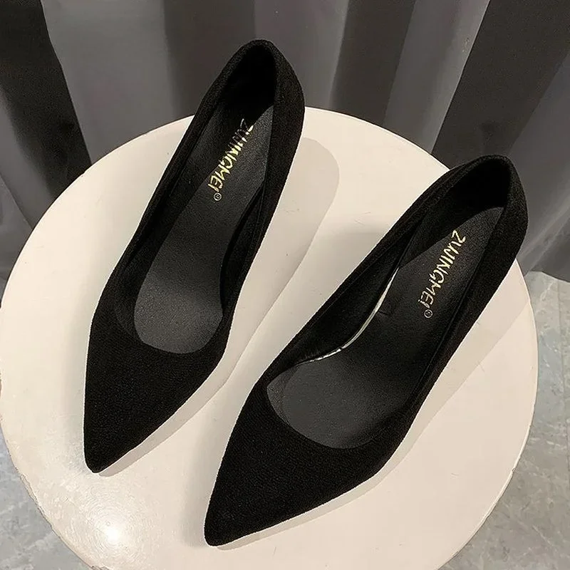 2023 New Autumn Simple Elegant High Heels Stiletto Womens Shoes Pointed Black Etiquette Professional Single Shoes Wedding Shoes