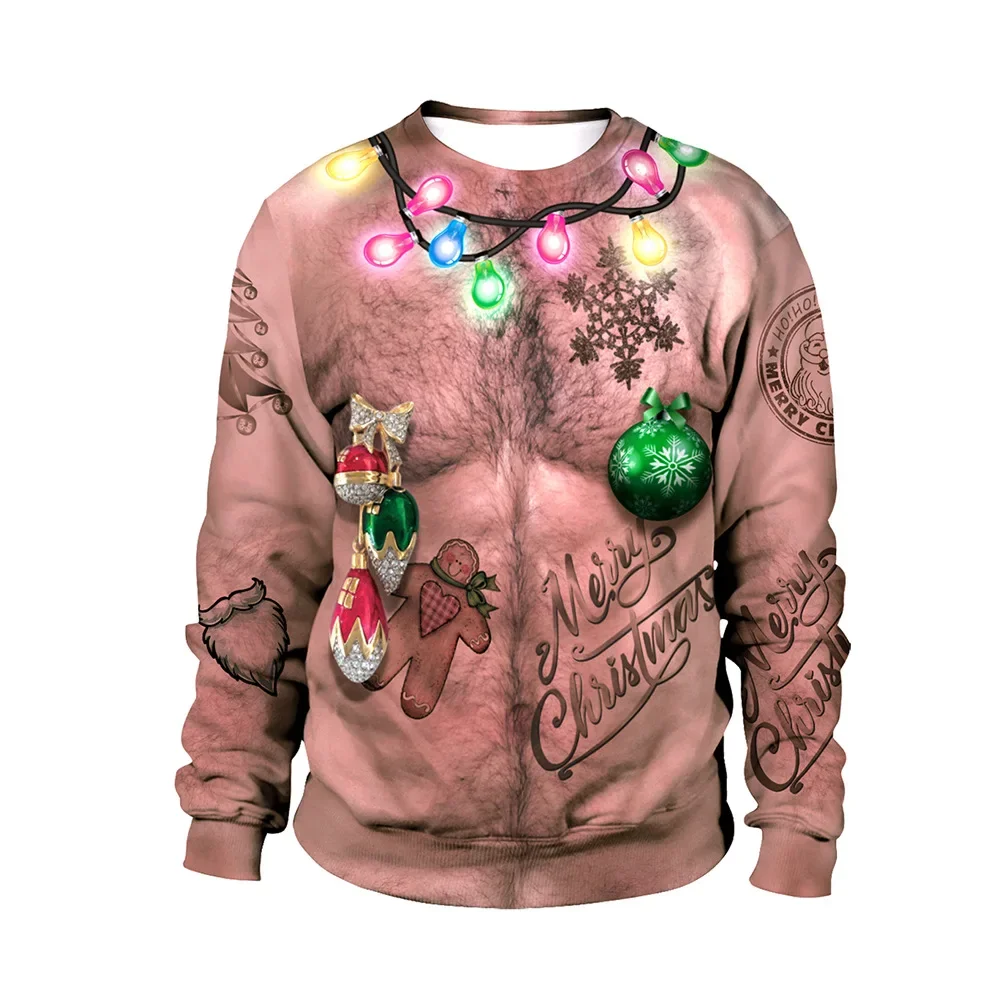 Unisex Ugly Christmas Sweater Men Women Novelty 3D Printing Santa Claus Elk Christmas Tree Jumpers Tops Autumn Party Sweatshirt