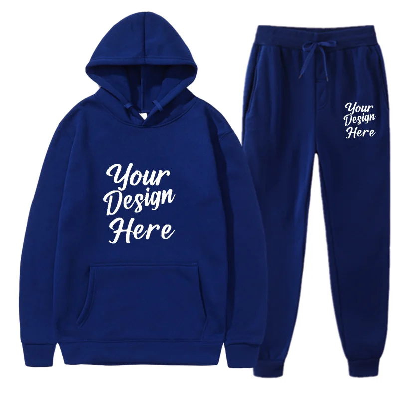 

Men'S Casual And Fashionable Sportswear With Customization Running Suit With DIY Printed Hooded Pants Set
