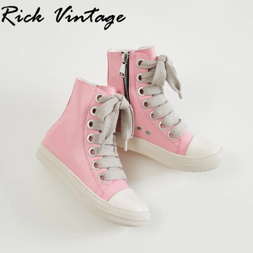 Rick Vintage Women High-TOP Shoes stivali in pelle Pu uomo Canvas Big Lace Up Zip scarpe da ginnastica di lusso High Street Sneakers con suola spessa