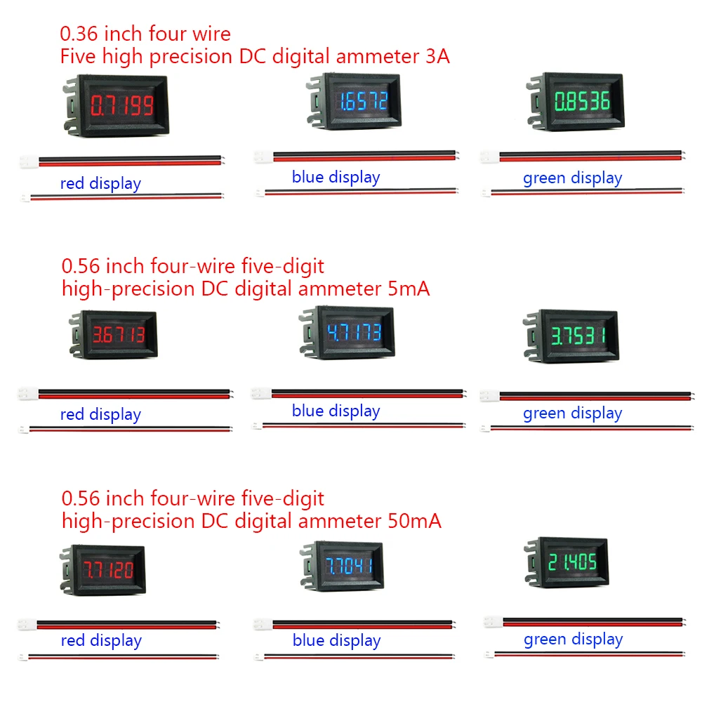 0.36 0.56 Inch High Precision Digital Ammeter 3A 5mA 50mA DC4-30V Digital Ammeter 4-wire Five-digit Voltage and Current Detector