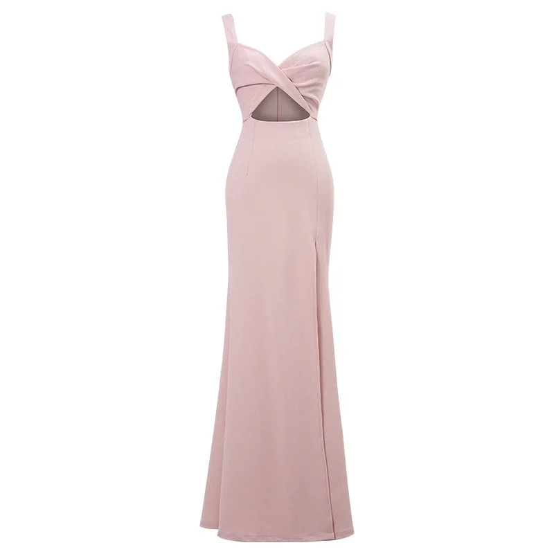 2024 New Summer Sexy Evening Dresses for Nightclub Work Dresses Pink Sling Style Split Dress