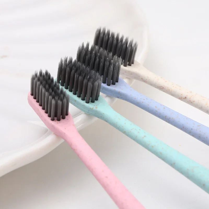 10 PCs Wheat Straw Toothbrush Adult Soft Bamboo Charcoal Binchoutan Unisex Household Family Pack Toothbrush  Vegan