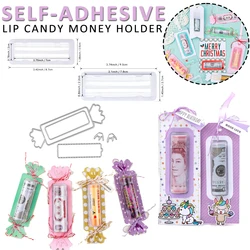 Self-Adhesive Lip Balm Pouches Money Holder Plastic Clear Rectangle Domes Tag Candy Cutting Die for DIY Craft Gift Cards