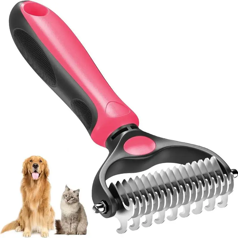 2-in-1 Edelstahl-Tierhaarentfernungsbürste, Hundehaar-Entferner, Tierfell-Knotenentferner, Welpen- und Katzenkamm, Bürsten für die Pflege von Hunden, Zubehör für die Haarentfernung.