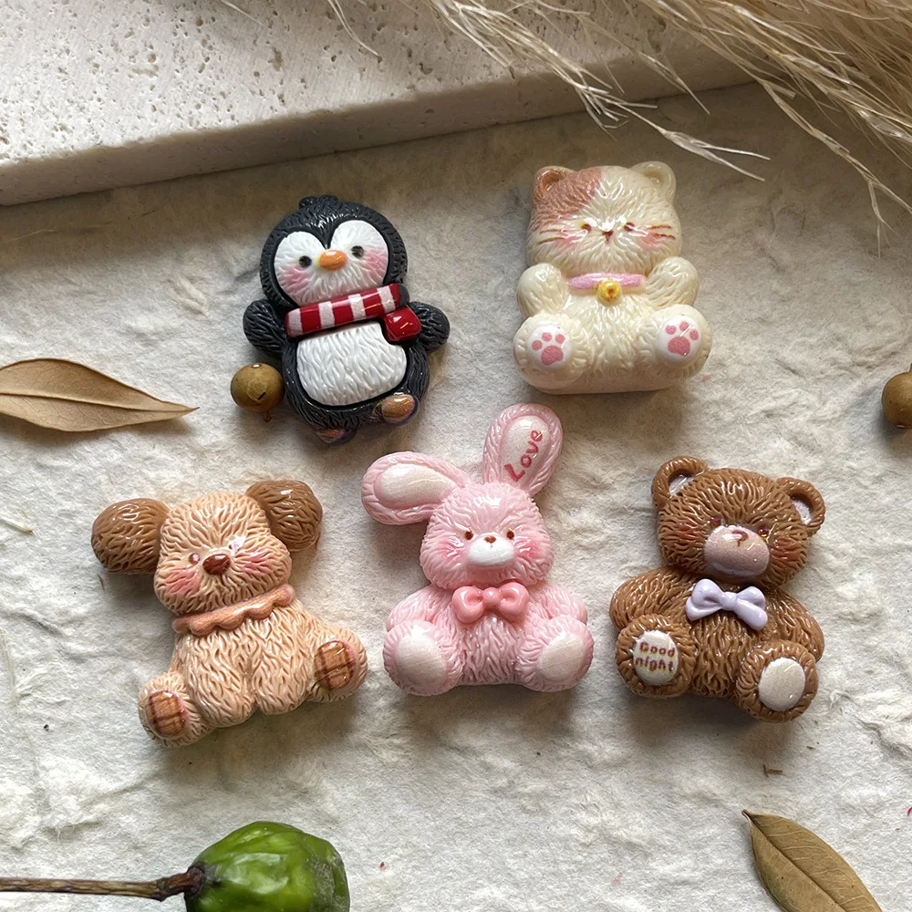 อุปกรณ์ตกแต่งเรซิ่นรูปหมีกระต่ายมินิโซ 5 ชิ้น สำหรับตกแต่งเคสมือถือ จี้ห้อยผม และงาน DIY