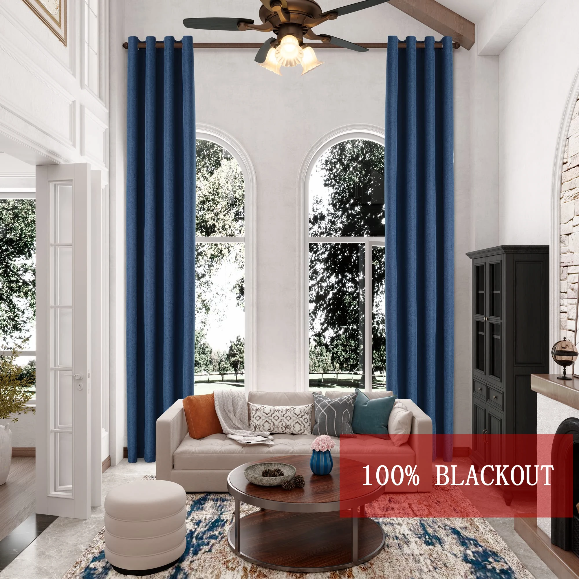 450CM Height 100% Blackout Custom Made Curtain High Ceiling 400CM Length Faux Linen Bedroom Living Room 350CM Extra Long Curtain