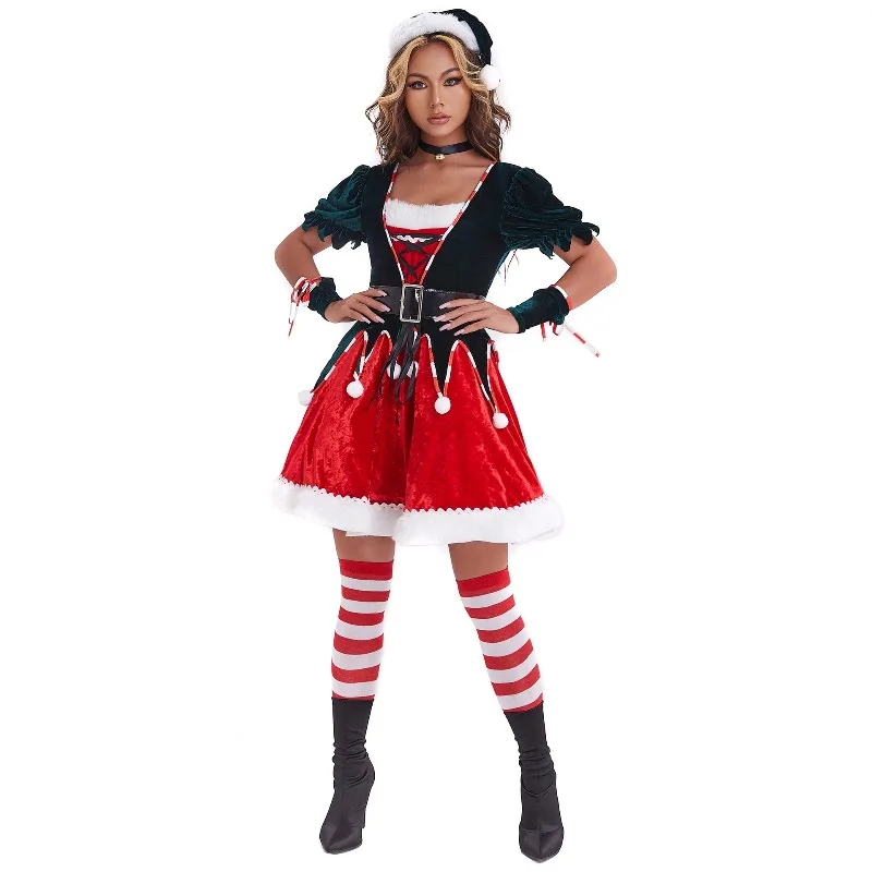 

Christmas Party Adult Women Dress Cosplay Sexy Dress Santa Claus Elf Costume New Year Clothes Warm X-Mas Fancy Outfit Xmas