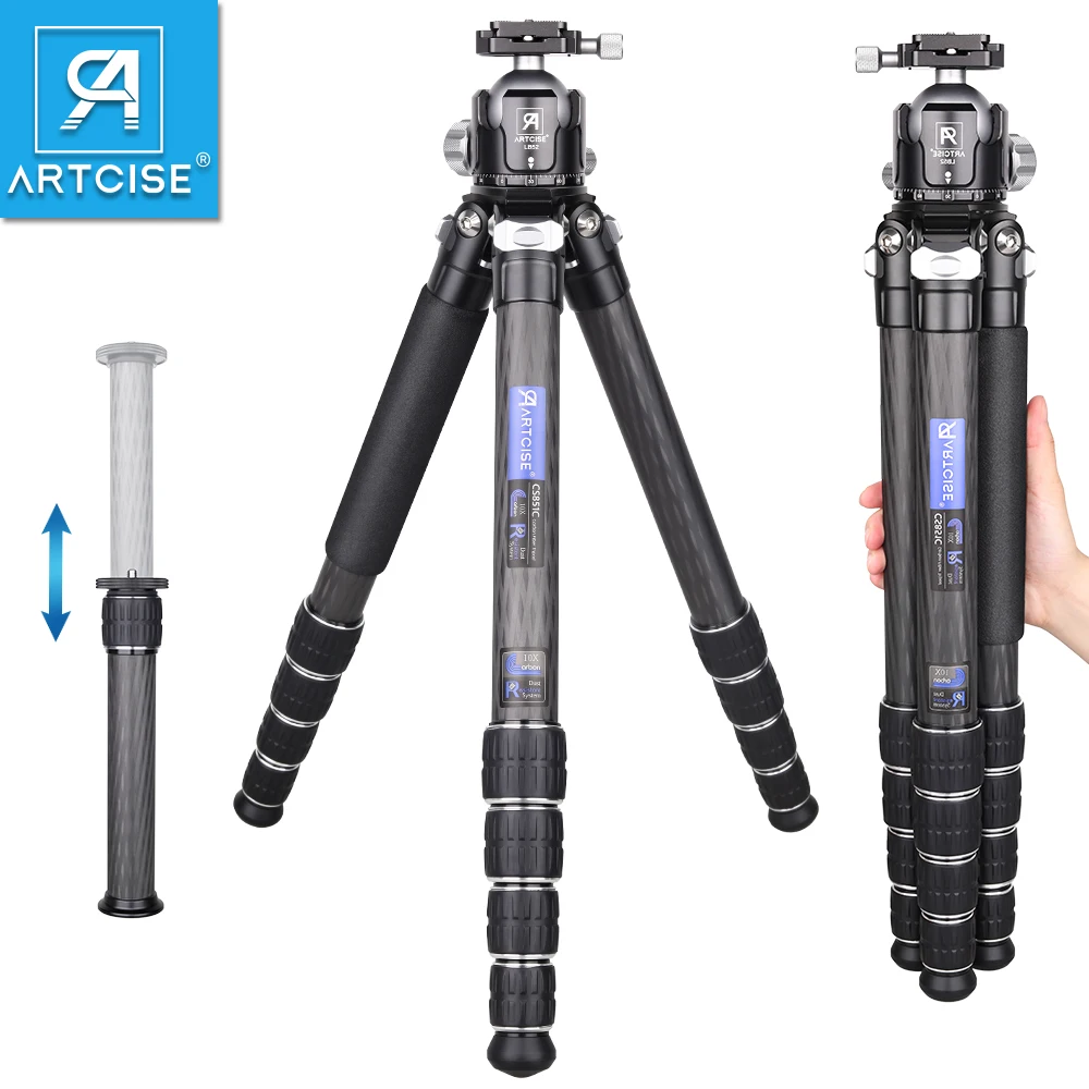 ARTCISE CS851C Professional Carbon Fiber Heavy Duty Tripod 5-Section Max Tube Dia 36mm with Low Profile Ballhead for Camera DSLR