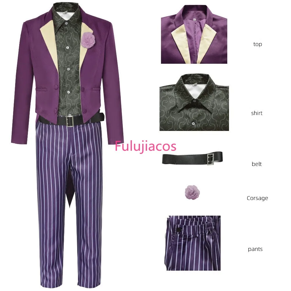 

Fulujiacos The Joker Cosplay Costume Halloween Outfit Full Set