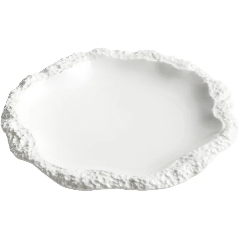 

Ceramic plate irregular, rimmed platter, dessert serving white plate