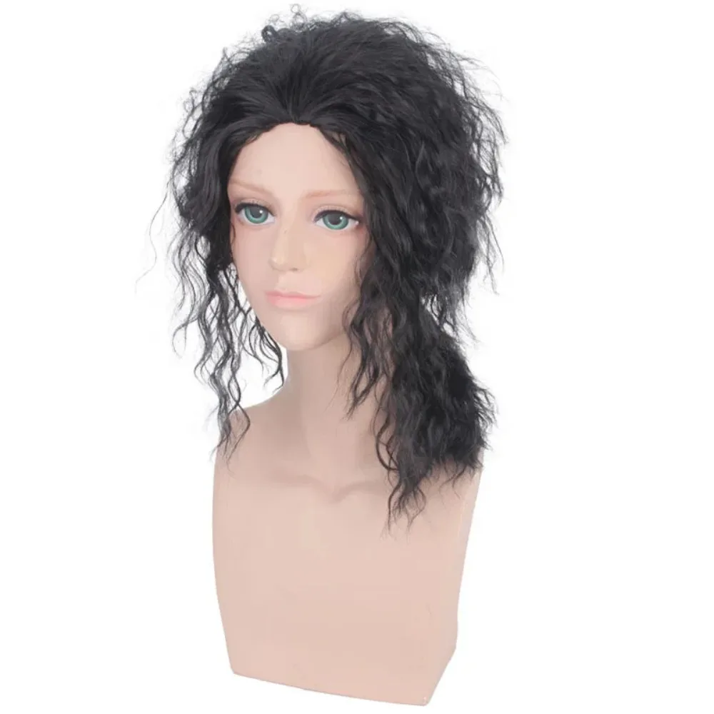 شعر مستعار اصطناعي مجعد أنيق متوسط الطول أسود على الطراز الأفرو زي حفلة طالب ذو مظهر طبيعي شعر مقاوم للحرارة
