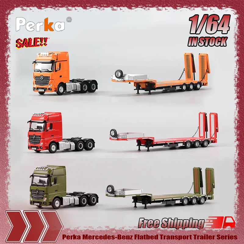 

New Stock Perka 1:64 Mercedes-Benz Flatbed Transport Trailer Series Simulation Alloy Miniature Model Custom Children'S Toys Gift