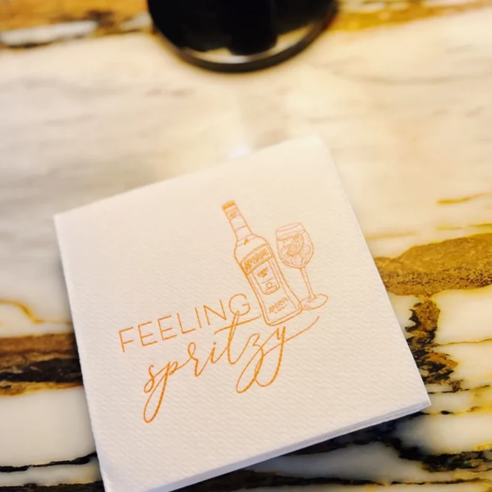 50Pcs Personalized Feeling Spritzy Wedding Cocktail Napkins - Engagement Printed Beverage Anniversary Party Luncheon Napkins,