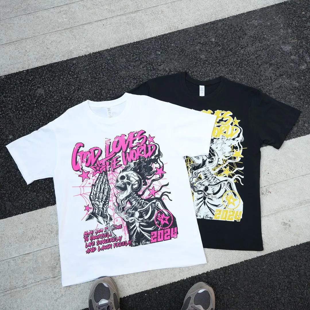 

Casual Short Sleeve God Loves The World Graphics 100% Cotton T-Shirt Men Summer Y2K Vintage Oversize Tshirt Streetwear Women Top
