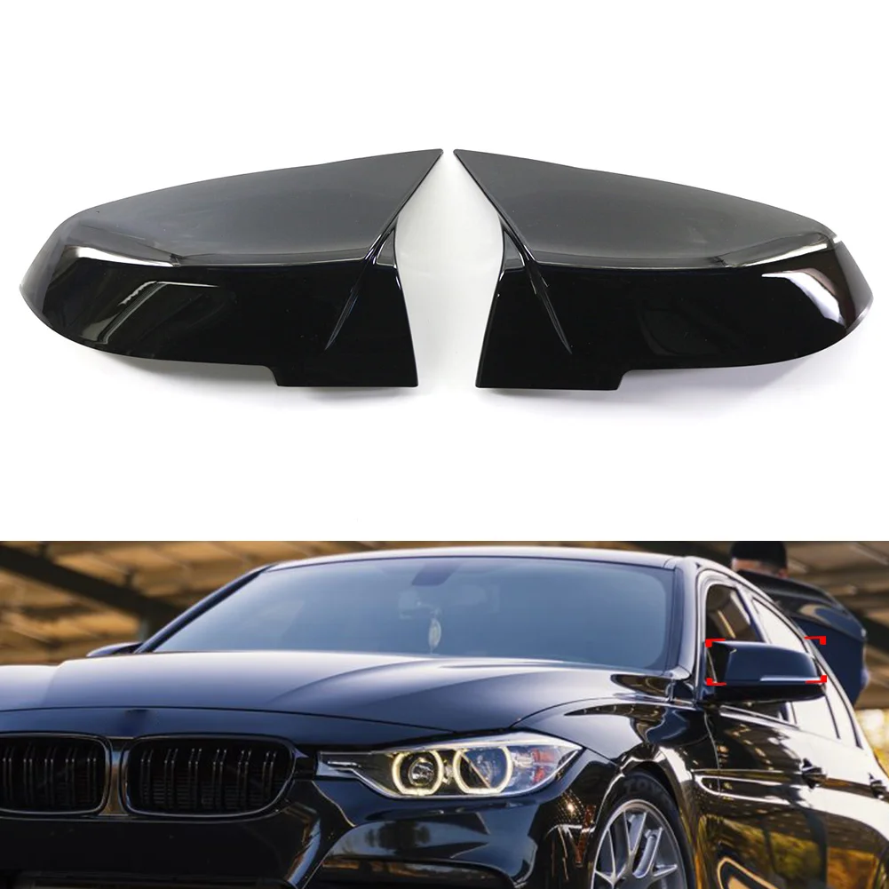 1Pair Gloss Black Car Rearview Mirror Cover Caps For BMW 1 2 3 4 Series X1 M2 I3 I3S