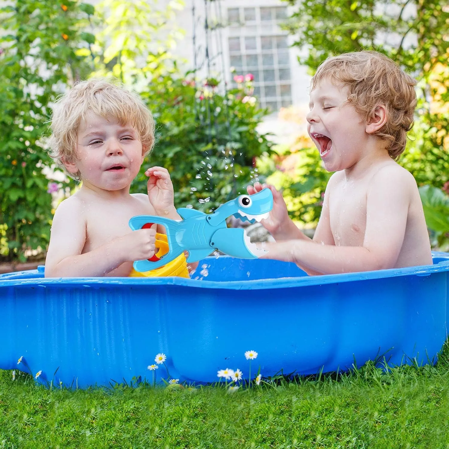 Giocattolo da Bagno per Neonati a Forma di Squalo con Azione di Morso, Include 4 Pesci Galleggianti, Gioco da Bagno per Bambini e Neonati