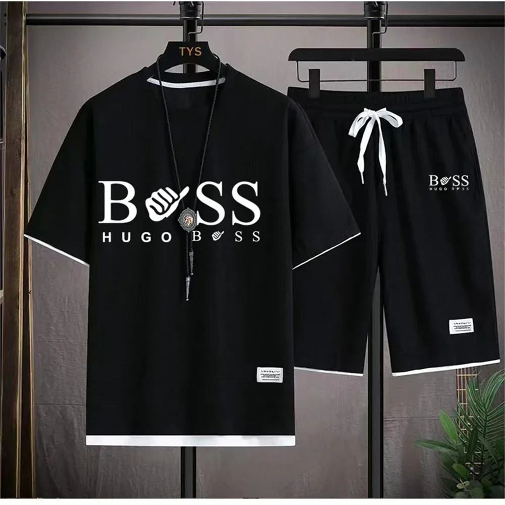 

Men's luxury short sleeved sports suit casual T-shirt shorts fitness fashion summer new two-piece set 2024 jogging sportswear