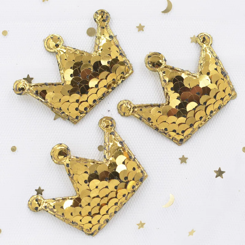 16Pcs Slap-up Glitter Sequins Padded Patches Crown Appliques for DIY Crafts Clothes Sewing Supplies Scrapbooking Accessories