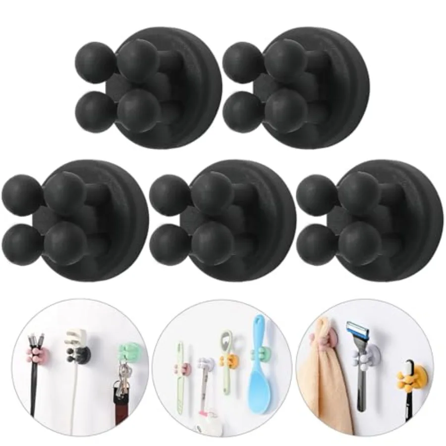 Razor Holder for Shower Hooks 5Pcs Self Adhesive Wall Mounted Single Hook for Hanging Toothbrush, Functional Waterproof Utility