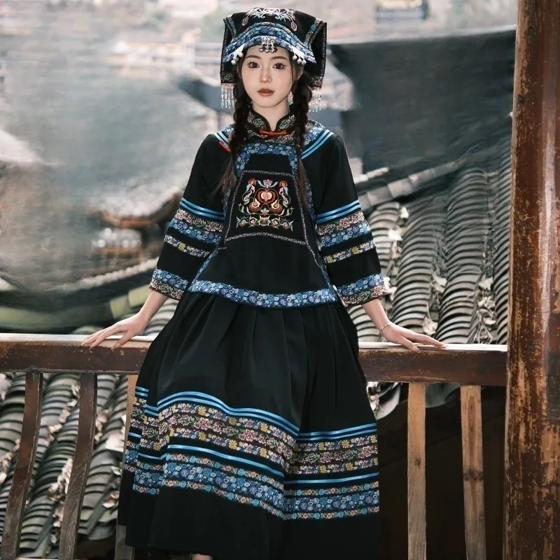 

New exotic Buyi adult March 3rd clothing dance embroidery travel photography long dress