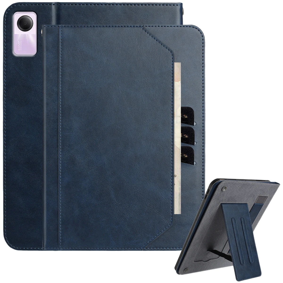 

For Xiaomi Redmi Pad SE Stand Case Auto Wake / Sleep PU Leather Tablet Cover with Wallet / Hand Strap - Blue