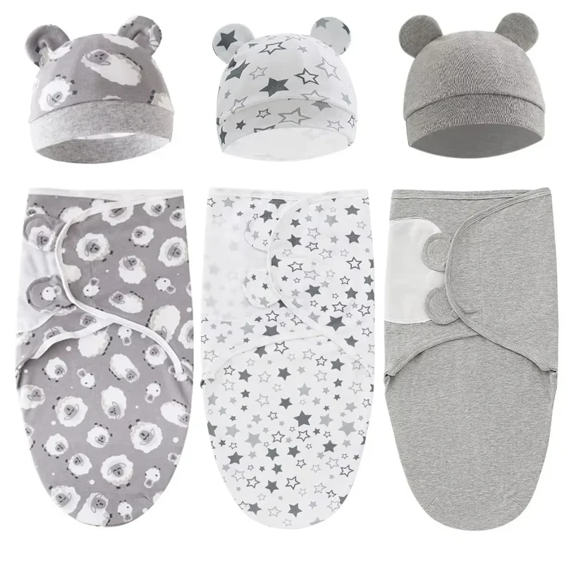 

Baby Swaddle Blanket Wrap Hat Set Cartoon Newborn Sleepsack Adjustable New Born Sleeping Bag 100% Cotton Infant Blankets 0-6M