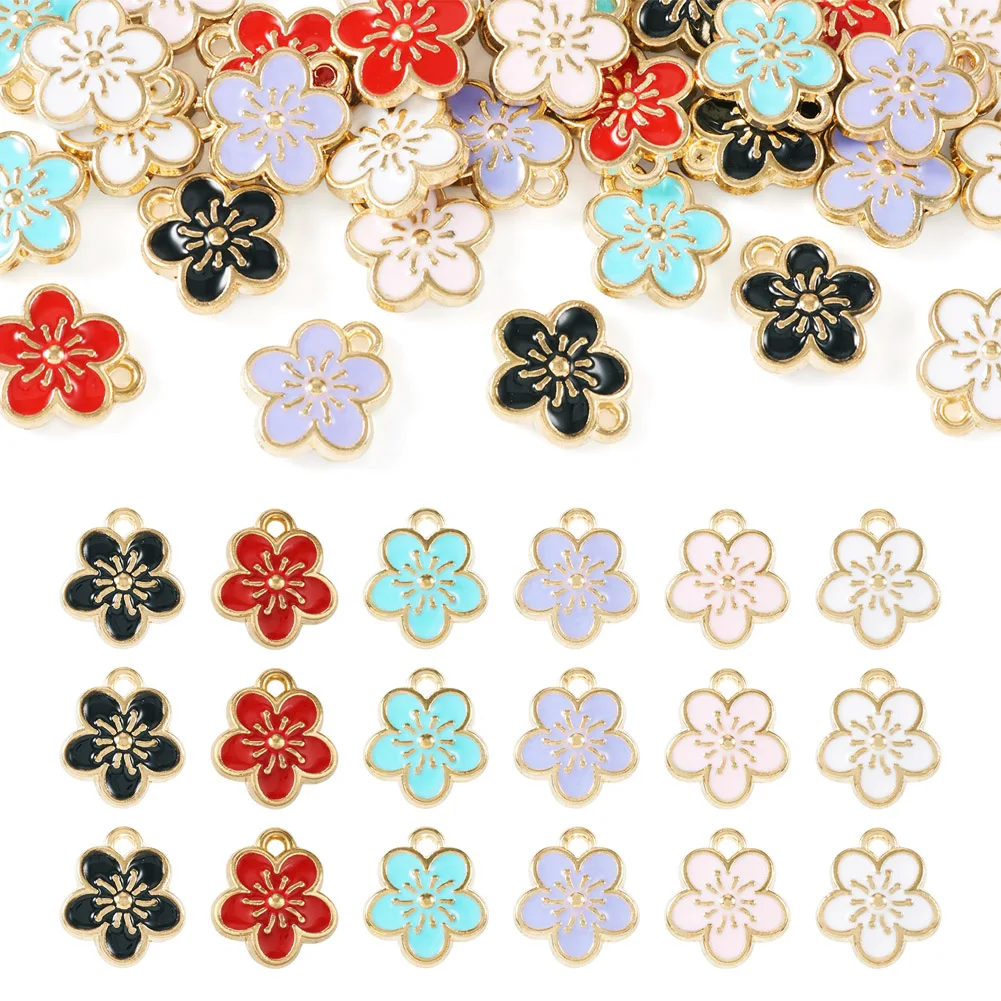 

30Pcs Alloy Charms Double-sided Enamel Plum Blossom Flower Charm Mixed Color for Making DIY Jewelry Necklace Earring Bracelet