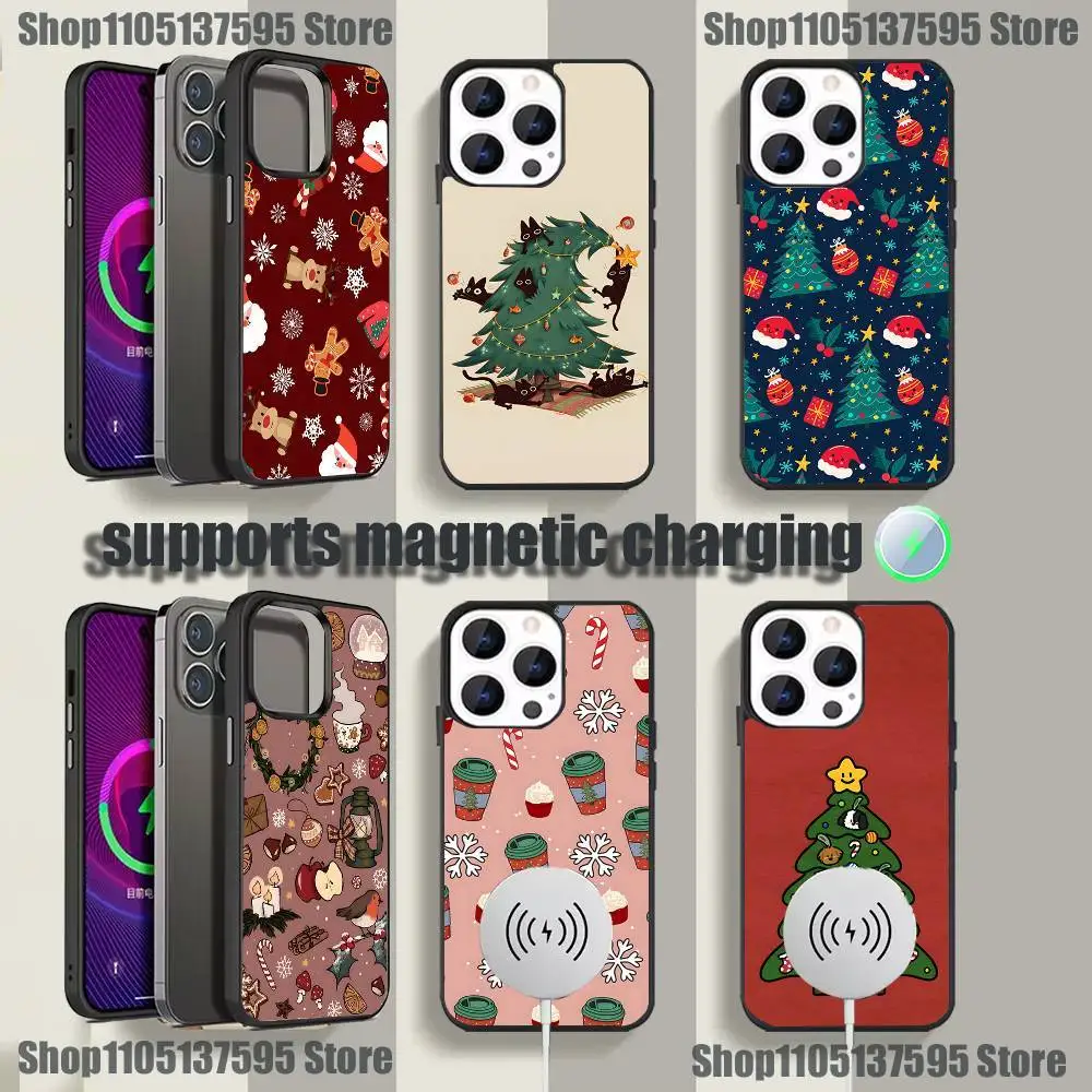 

Cute Christmas Tree Snowman Phone Case For iPhone 17,16,15,14,13,12,11Pro,Max,Plus,Mini,SE4,E Magnetic Magsafe Wireless Charging
