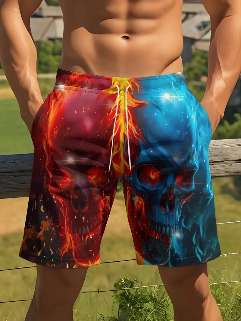 

New Men Beach Pants Horror Skull 3D Printed Men's Shorts Summer Casual Quick-drying Trunks Men's Clothing Hawaiian Trendy Shorts