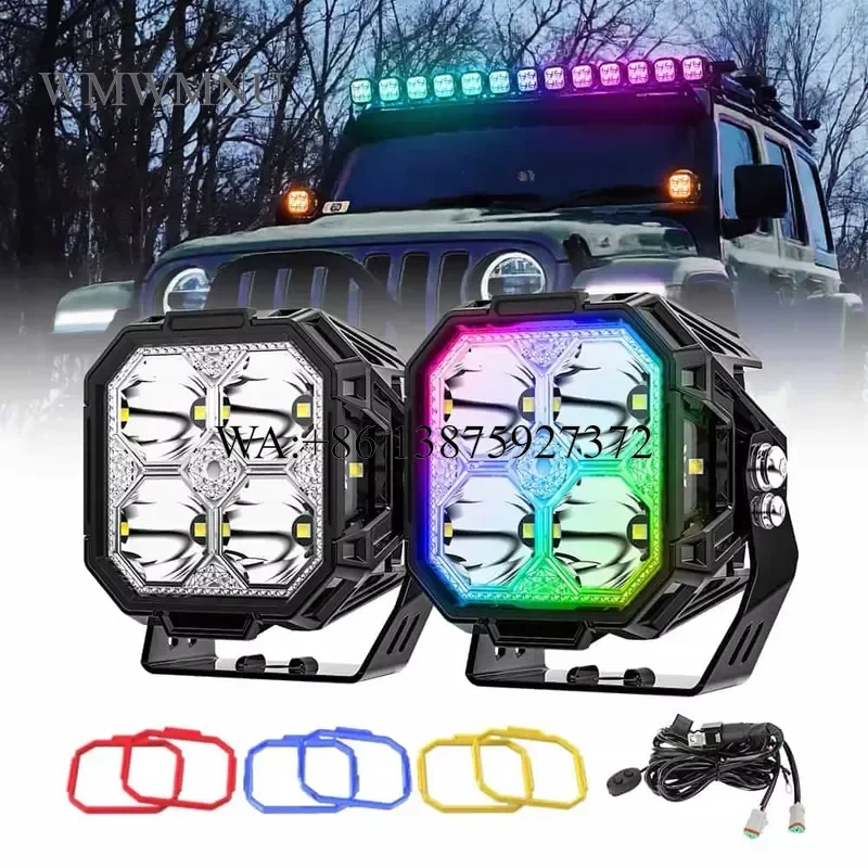Wmwmnu High Brightness RGB Work Light 3 Inch Off Road Truck Cube LED Pod Kit for Trucks SUVs Forklifts Driving Light