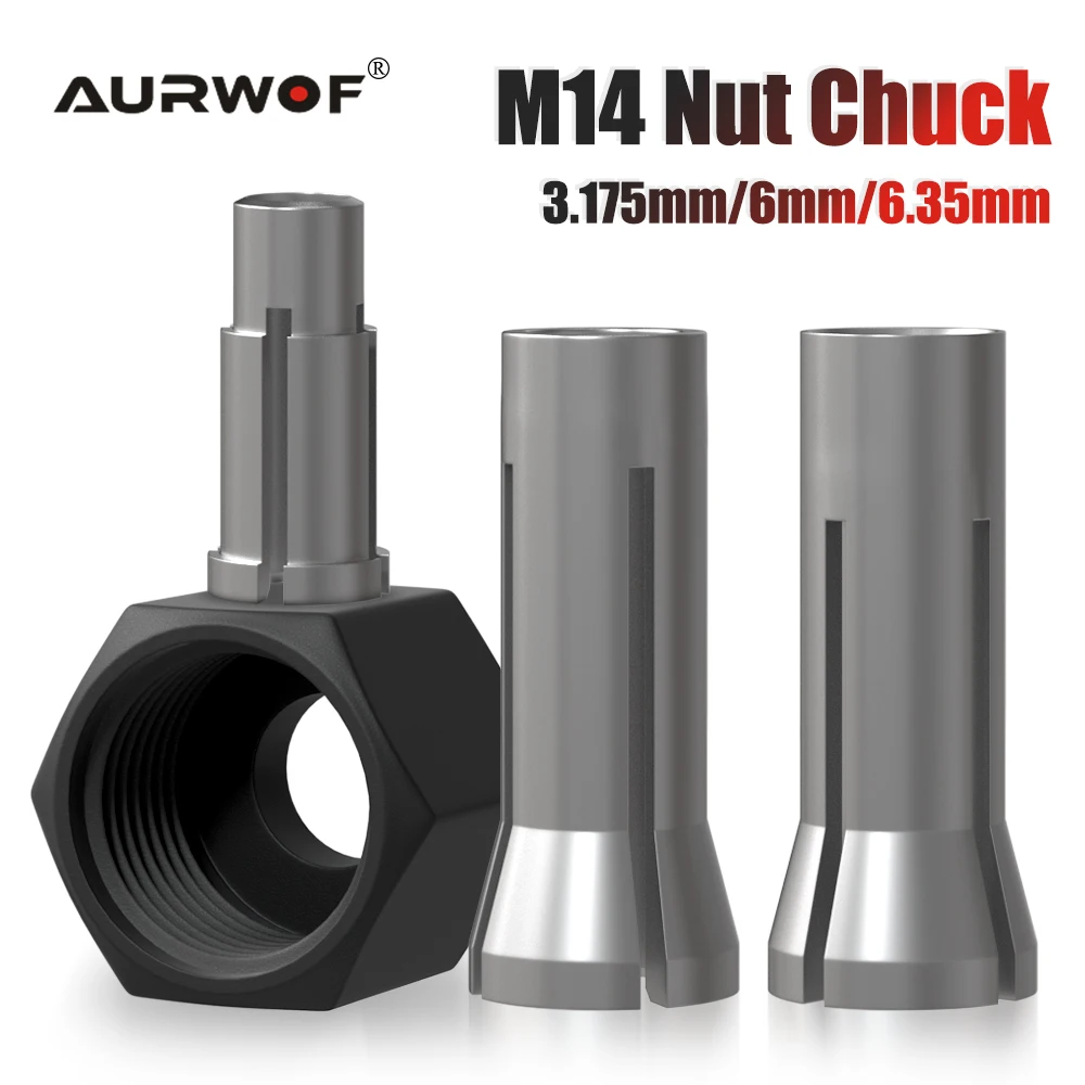 AURWOF M14 6mm 1/4 1/8 Engraving Machine Chuck Nut Electric Router Milling Cutter Accessories Conversion Handle MC04009T3A