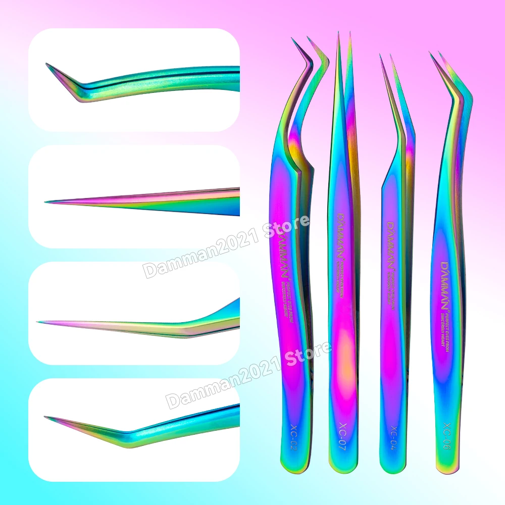 Profesjonalne pęsety do rzęs Damman do przedłużania rzęs, kolorowe pęsety ze stali nierdzewnej do przedłużania rzęs, narzędzia do makijażu