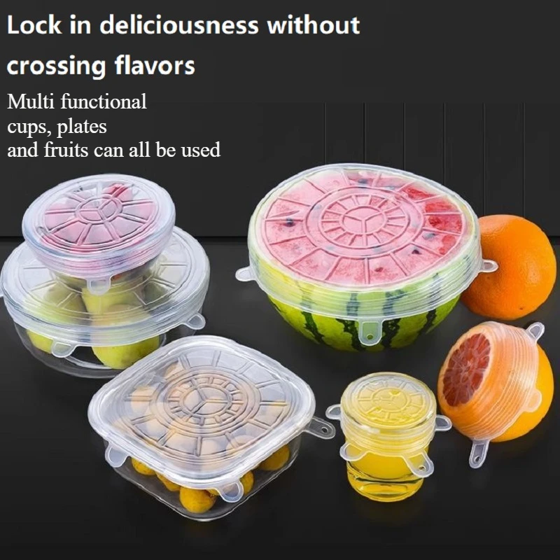 

6pcs/set smiling face Multifunctional Fruit and Vegetable Fresh-Keeping Cover Reusable Silicone Stretch Lids for Food Bowls
