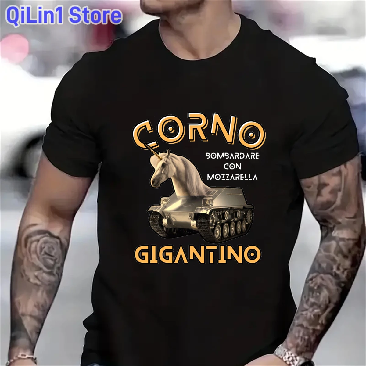 Corno Giganilon italiano Brainrot unicornio impreso camiseta hombres verano moda divertida camiseta Homme blanco negro gris camiseta