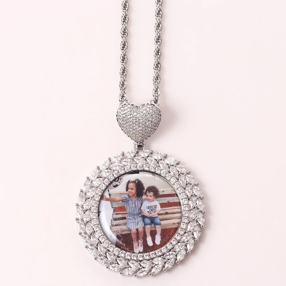 INS Branches And Leaves Memory Custom Photo Love Head Photo Frame Pendant Full Of Zircon Hip-Hop Hipster Exquisite Necklace