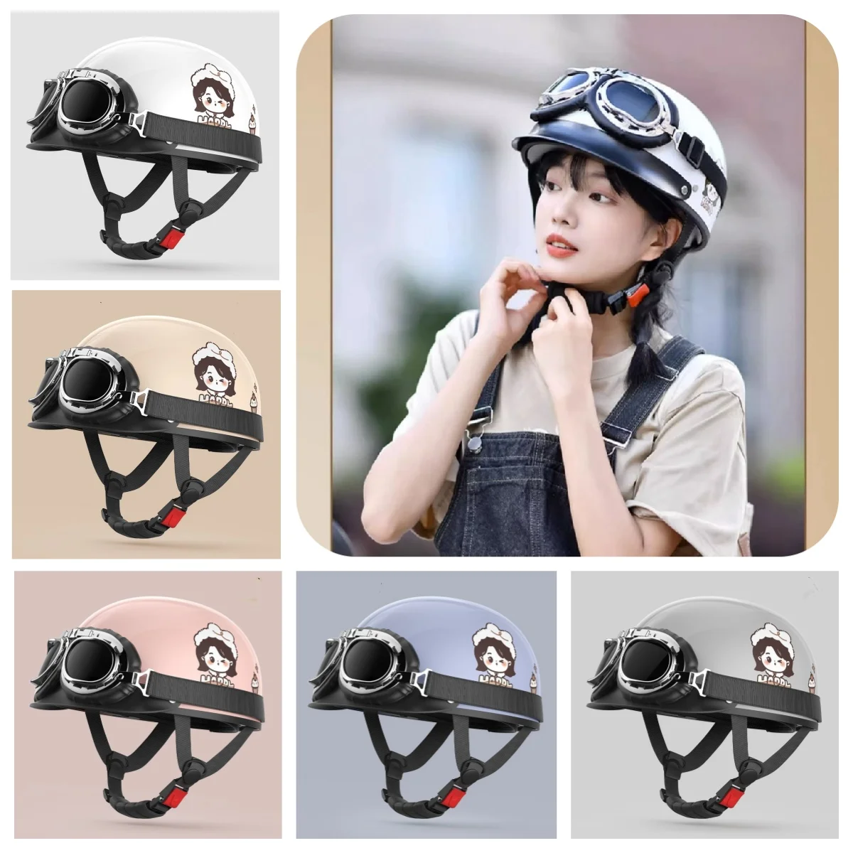 Electric Vehicle Summer Helmet, Sun Protection Goggles, All-season Lightweight Motorcycle Universal Style Retro Half Helmet