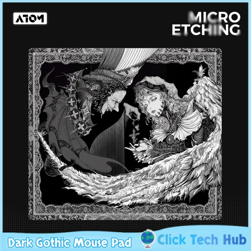 Atom 5.0 Dark Gothic Angel And Devil Mouse Pad Micro Etched Tempered Esports Glass Mouse Pad  Fps Anime Theme Glass Mouse Pad