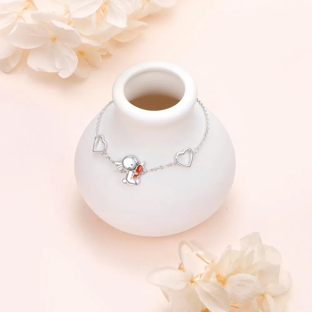 قابل للتعديل الحيوان أساور للنساء الفتيات 925 فضة Axolotl أوبال/الأرنب سوار على شكل قلب هدايا للأم ابنة Sist