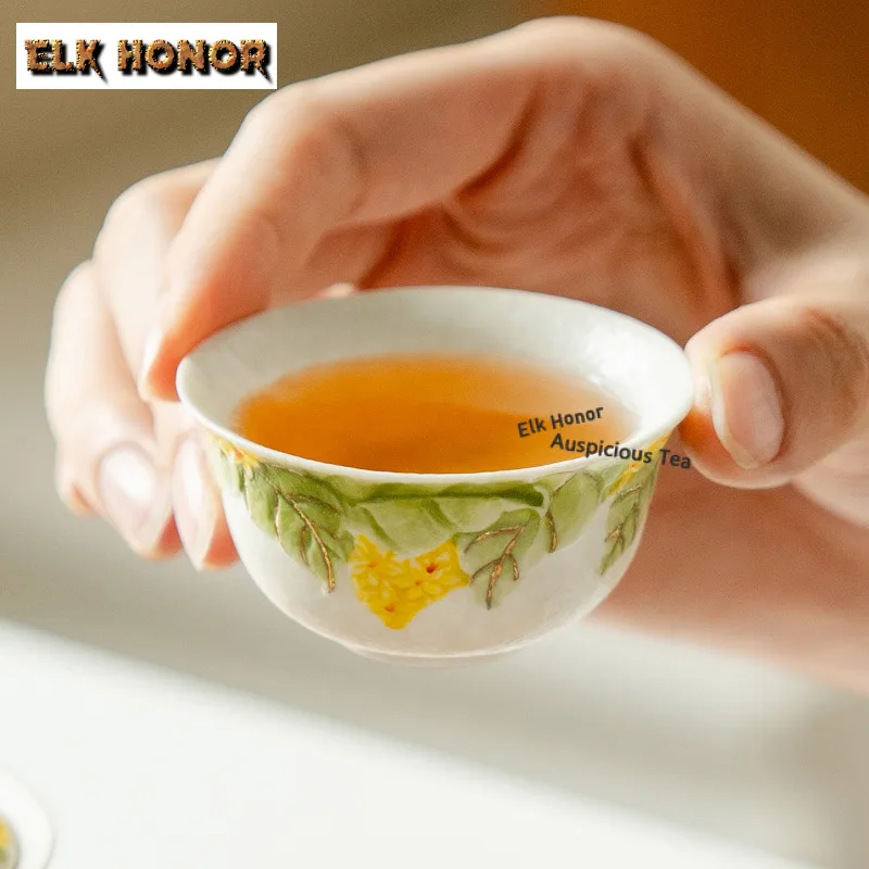 

35 мл нарисованная вручную чайная чашка с золотым османтусом, ретро чайная чаша, красивая чайная чашка, индивидуальная чашка для дегустации чая, чашки Chazhan Master для чая