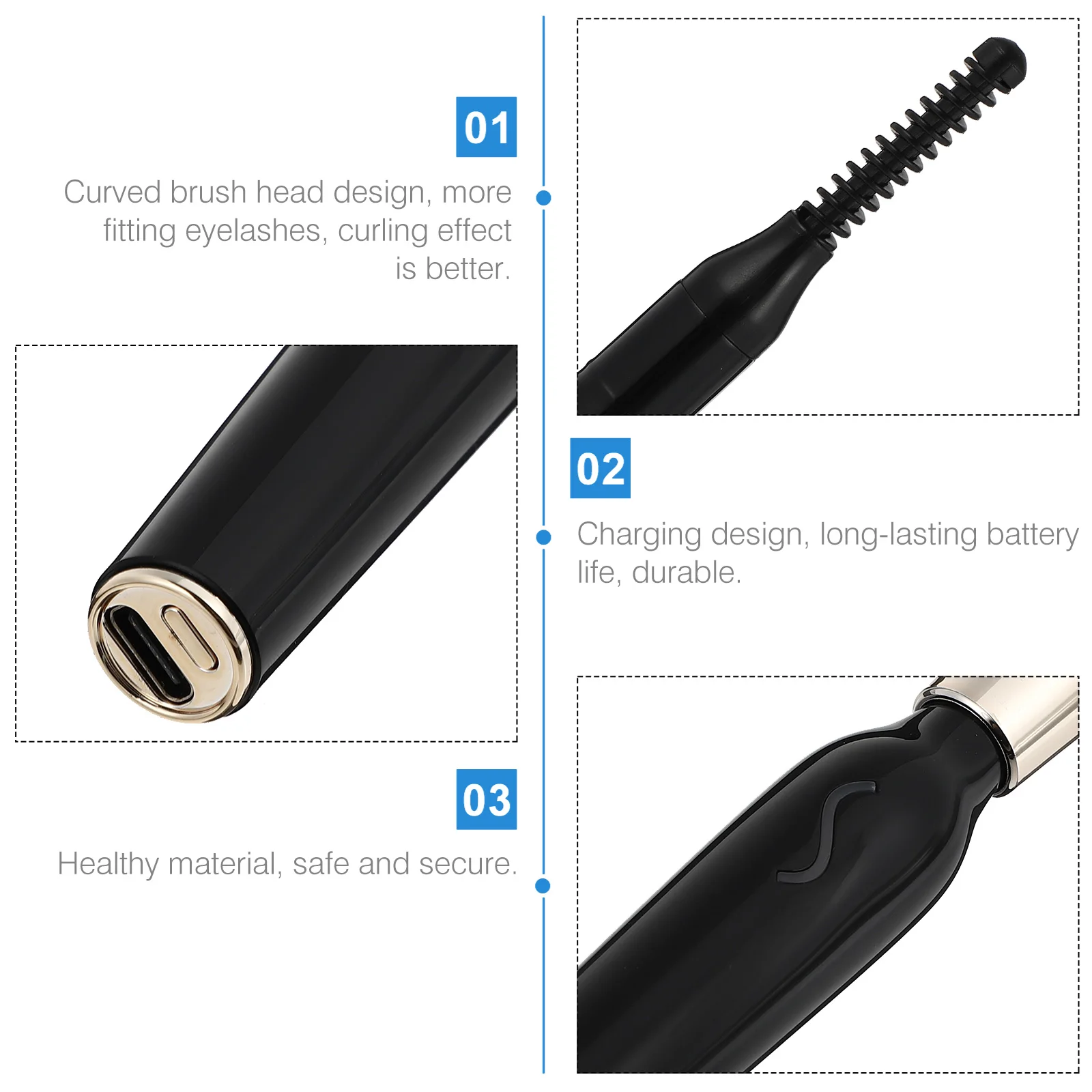 Recourbe-cils électrique Usb, chauffage rapide, large zone, Protection de sécurité, tête de brosse incurvée, outil de maquillage Portable pour voyage, 1 ensemble