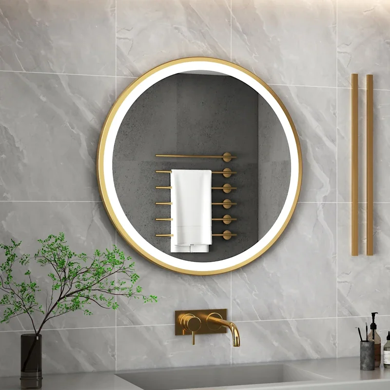 Round Smart Bathroom Mirror Lights Golden Modern Vanity Bathroom Mirror Led Designed Espejo Cuerpo Entero Decoration Home CC50BM