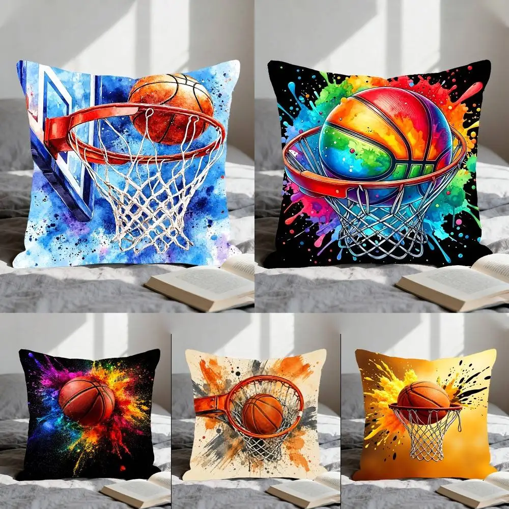 Ink Splatter Basketball Scene Pillow Case  Cover Nordic Vintage Style Cushion Covers Home Living Room Sofa Couch Seat Decor