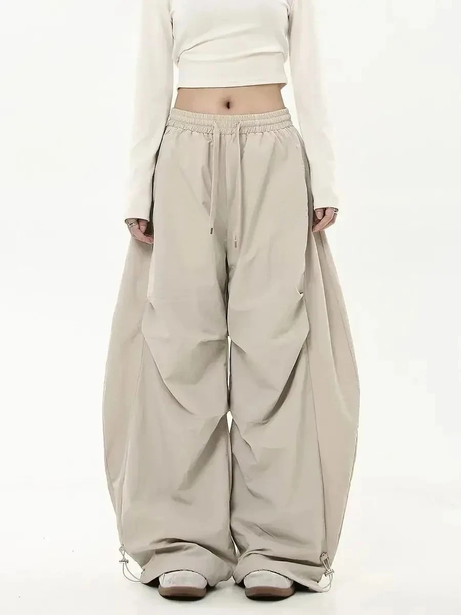 الرجعية Y2K الهيب هوب الشارع الشهير عادية شيك مطابقة Sweatpant المعتاد المرأة واسعة الساق بانت منخفضة الخصر الرباط سيدة البضائع السراويل