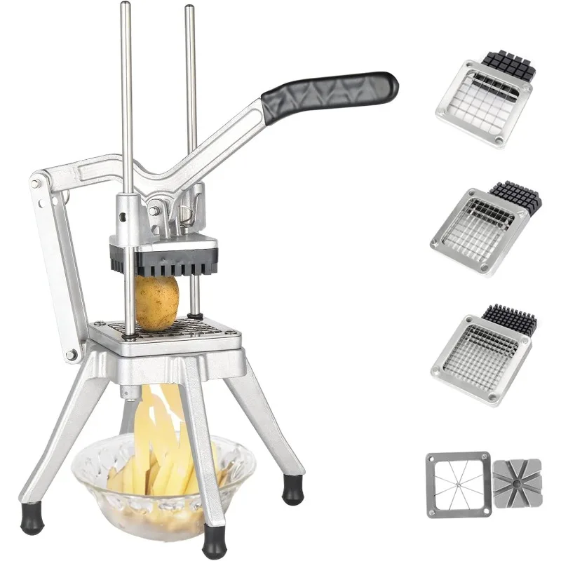 

ROVSUN Commercial Vegetable Chopper French Fry Cutter Stainless Steel w/ 4 Sizes Blades, 1/2",3/8",1/4" 8-Wedge Blades