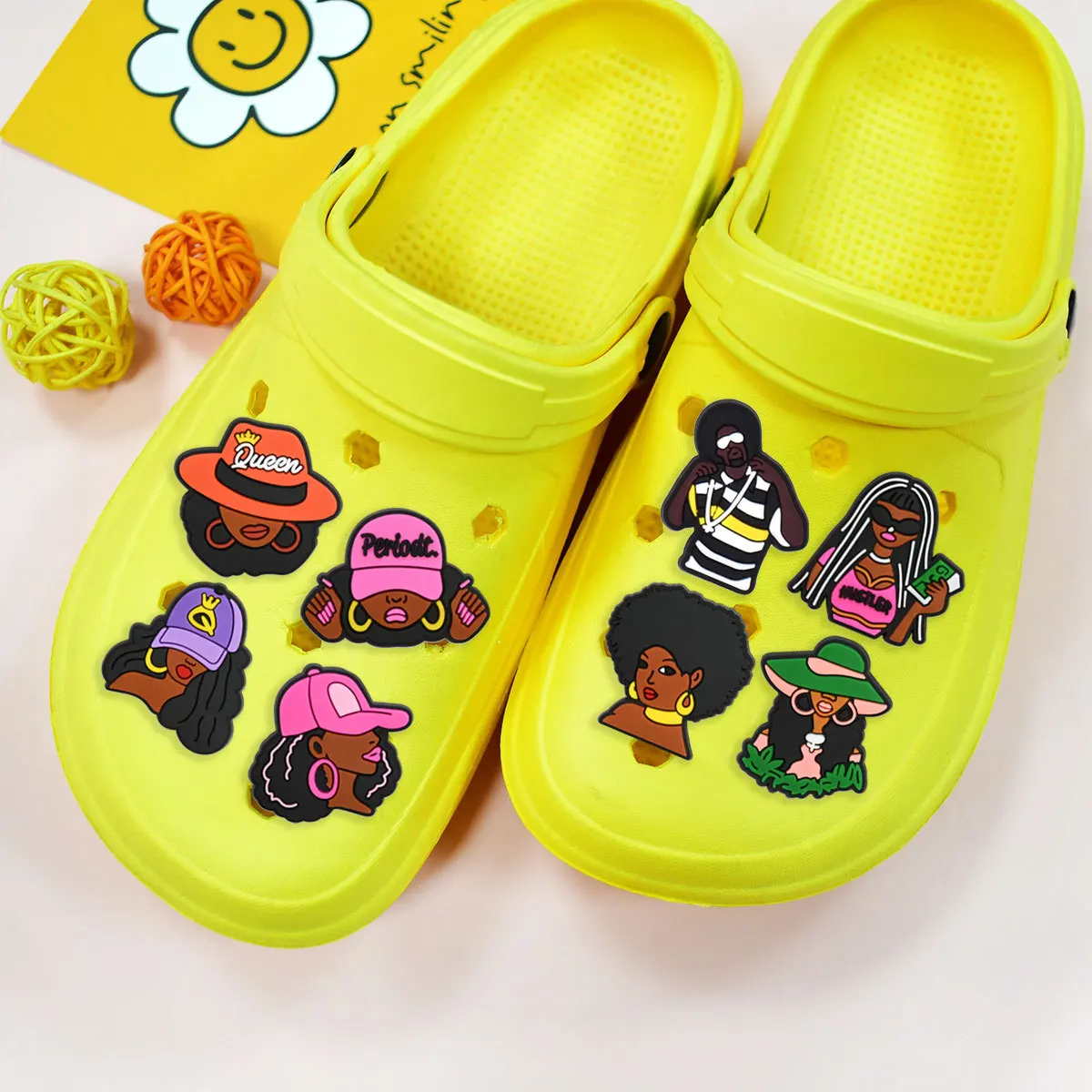 New model Popular Cool Black Girl Hip Hop Style PVC Shoe Charms Easy To Install DIY Removable Decor Accessories For Clog Lovers